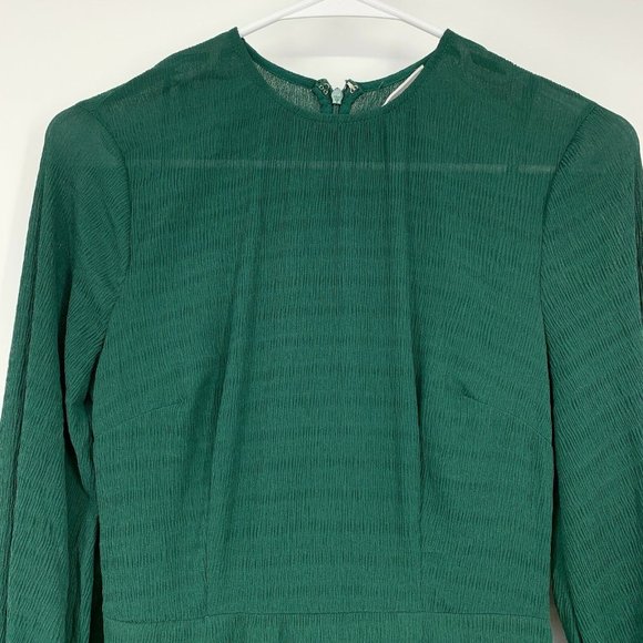 Chelsea 28 Dress Green Smocked Long Sleeve Ruffle Drop Waist Mini - Picture 4 of 12